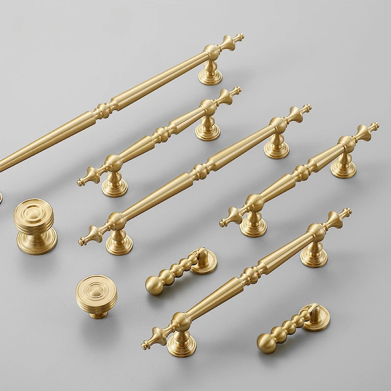 French Solid Brass Handles For Furniture Golden Luxury Kitchen Cabinet Handles Drawer Dresser Wardrobes Shoe Cabinets Pulls