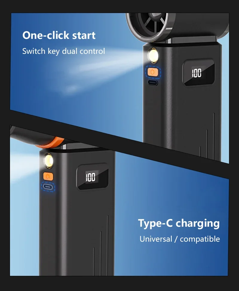Lenovo Handstaubsauger 2-in-1 Saug- und Blasfunktion Hochgeschwindigkeits-USB-Ladung Digitales Display Mini Tragbarer Hochleistungs-Outdoor-Ventilator – Detail 7