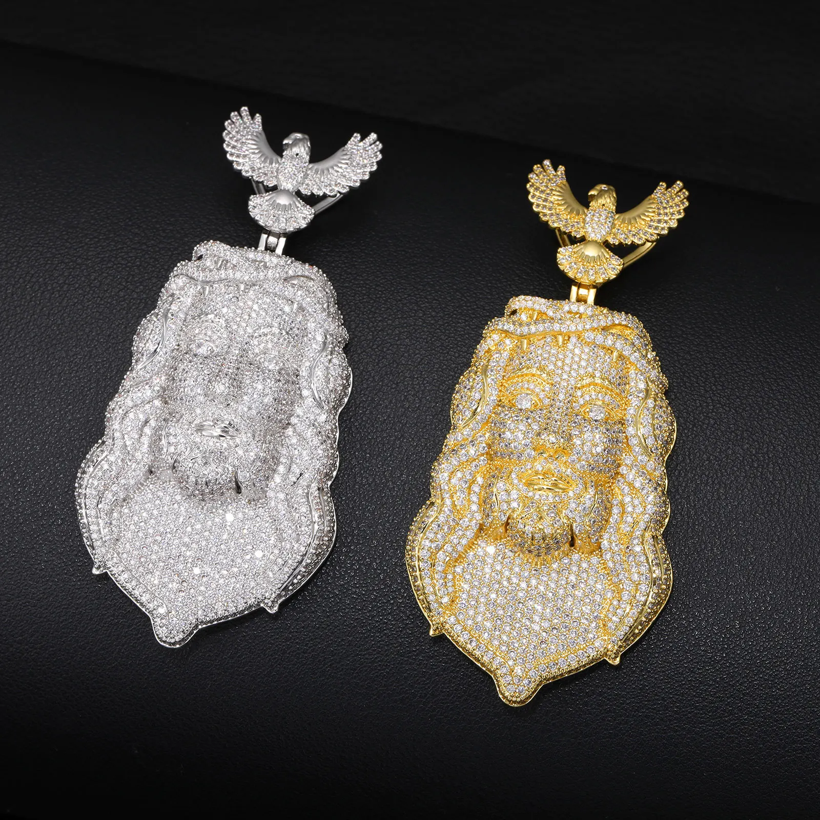 

Hiphop Iced Out 5a Zircon Jesus Eagle Pendant Necklace Copper Plated White Gold Rock Bling Party Pendant Necklaces Rope Chain