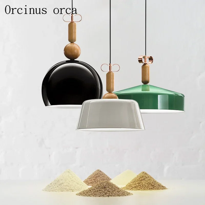 Nordic modern minimalist single head  wood chandelier bedroom restaurant bar creative personality iron color pendant lamp