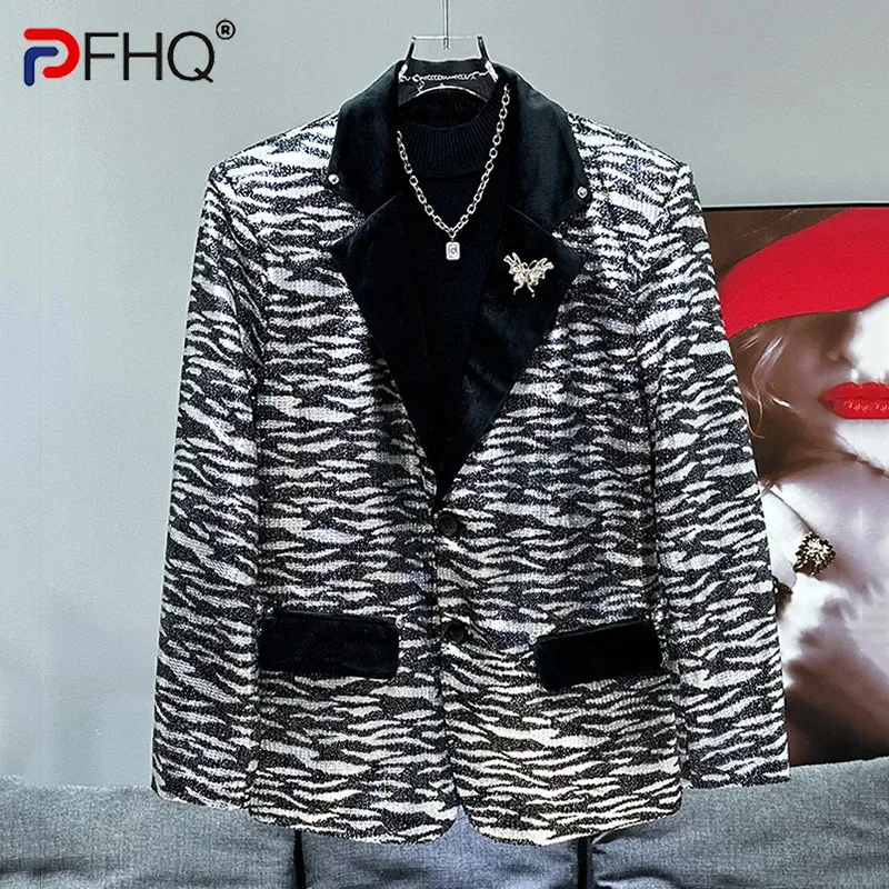 

PFHQ Men's New Loose Leopard Pattern Splicing Design Decoration Casual Fashion Versatile Suit 2024 Contrast Color 21Z5452