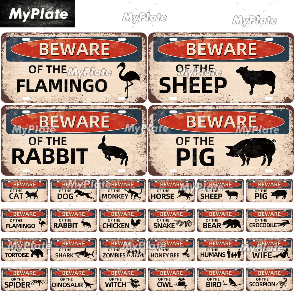 [MyPlate] Retro Beware Of Animal 15x30cm Plate Warning Tin Sign Metal Sign Plaque Home Decoration Shop Bar Pub Poster Metal Wall