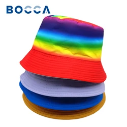 Bocca Rainbow kapelusz typu Bucket dzieci dzieci dziewczynki chłopcy rybacy czapki z nadrukiem Gradient dwustronna czapka Panama podróż na zewnątrz