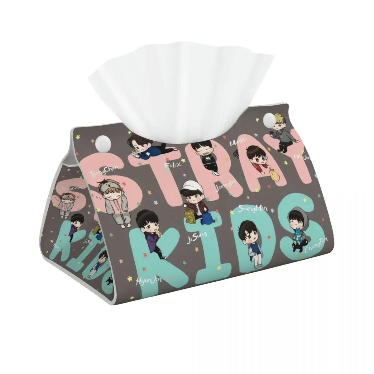 Custom Kpop Stray Kids TV Program Tissue Box Cover PU Leather Rectangular Rock Fashion Facial Tissues Holder for Home