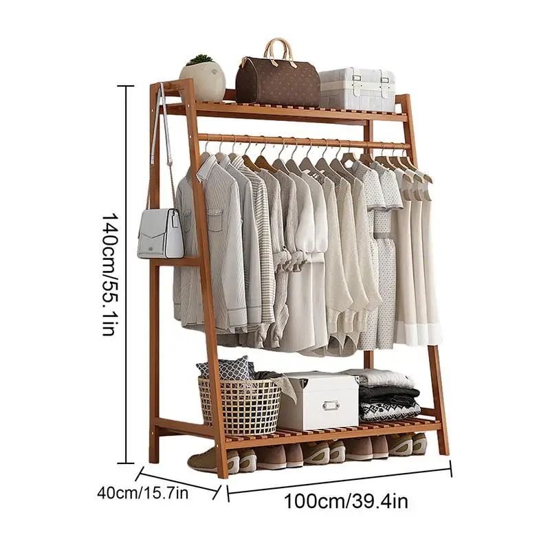 Floor Clothes Hanger Floor Garment Storage Rack With Shelf Shoes Coats Organizing Rack For Living Room Bedroom Cloakroom