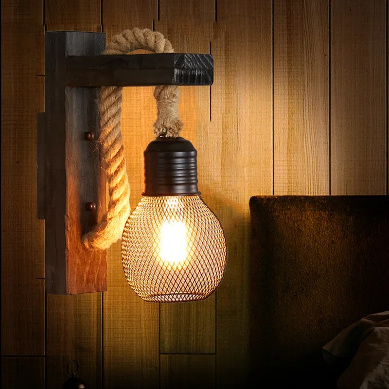 

American Retro Industrial Style LOFT Solid Wood Creative Personality Bar Nostalgic Coffee Shop Restaurant Decorative Wall Lamp