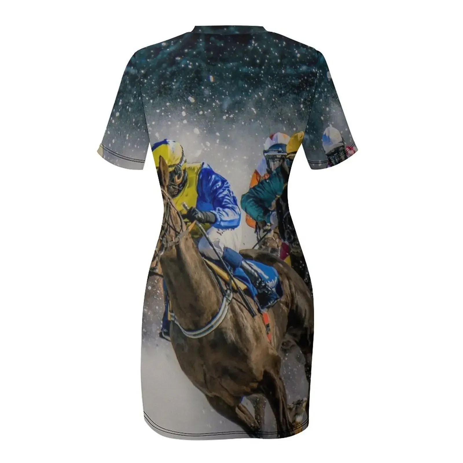 تي شيرت رياضي برسومات سباق الخيول فستان بأكمام قصيرة ملابس نسائية صيف 2025 فستان مبتكر