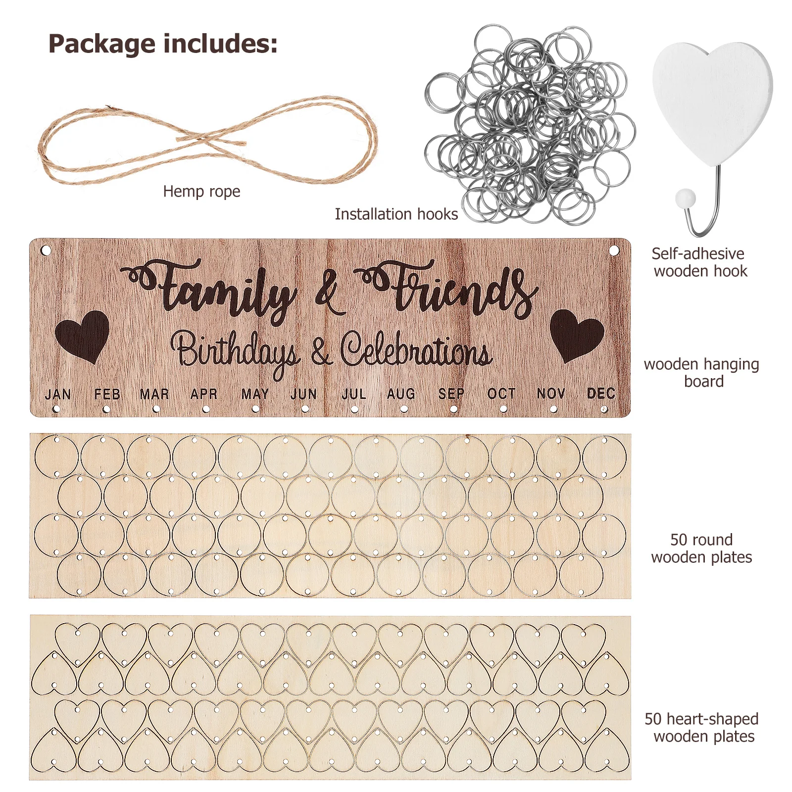

1 комплект, деревянный календарь обратного отсчета, подвесная доска «сделай сам» для напоминания о дне рождения, настенная табличка с предварительно просверленными крючками, круглые ломтики сердца