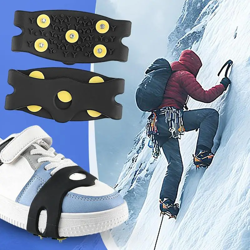 2pcs 5 Teeth Snow Ice Claw Climbing Anti Slip Spikes Grips Crampon Cleats Sport Shoes Cover For Women Men Boots Cover