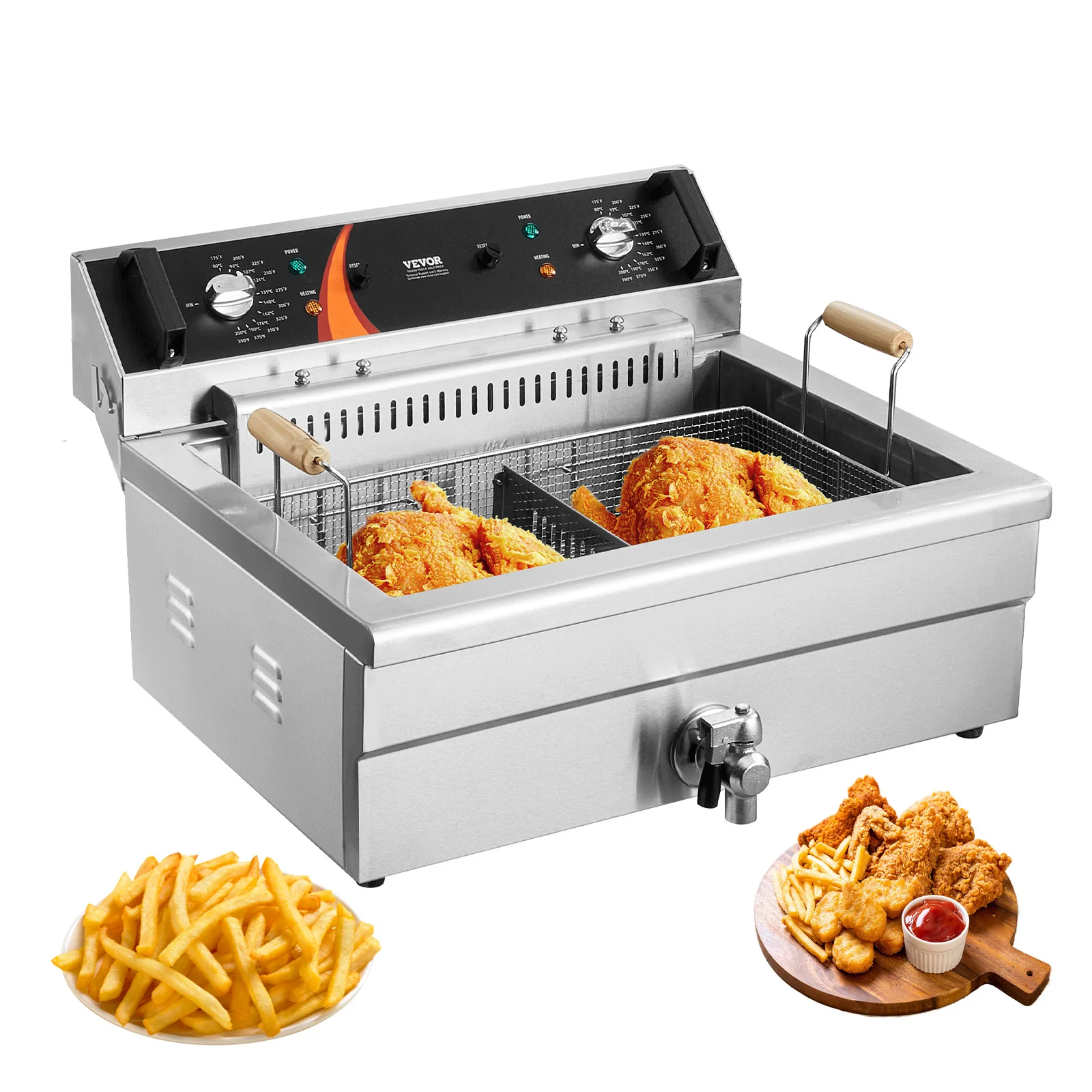 VEVOR Commercial Deep Fryer 3000W Electric Turkey Fryer with Basket 30.6Qt Single Tank Countertop Stainless Steel Deep Fryers