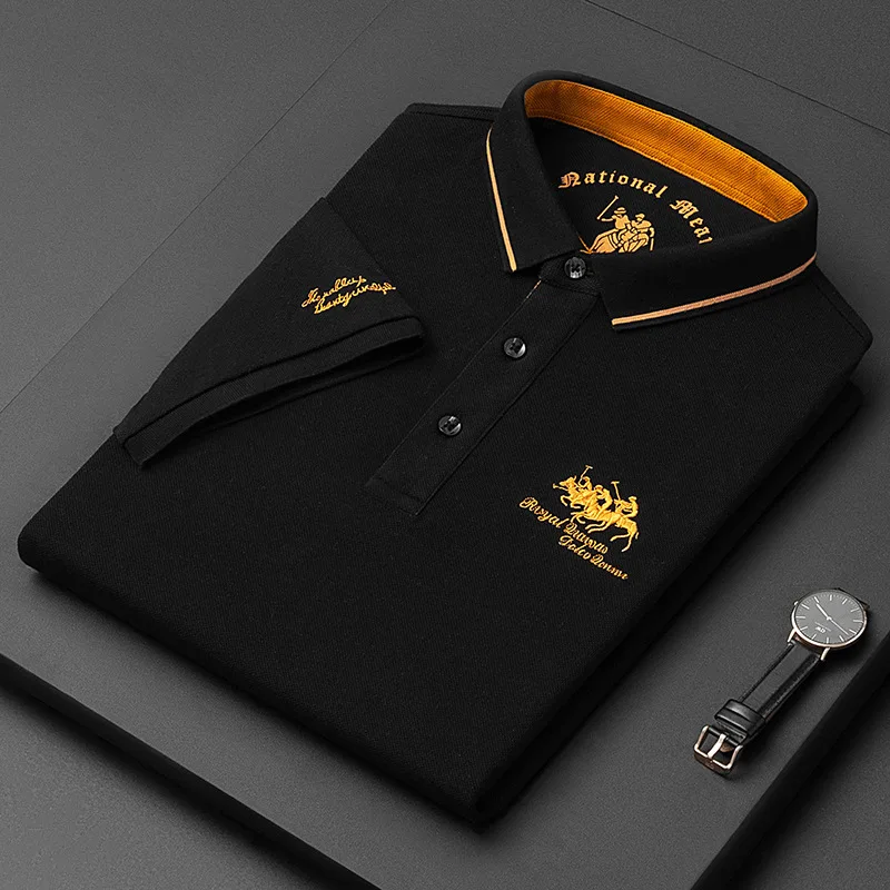 Short-sleeve men's T-shirt, new summer product for young and middle-aged men, solid color embroidered POLO shirt, casual trendy