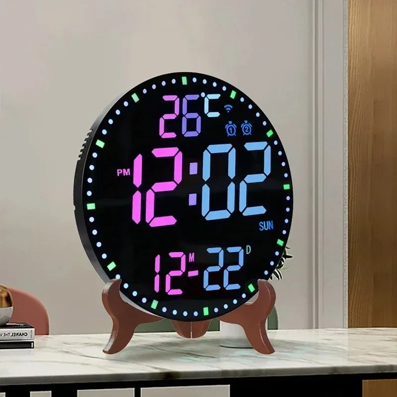 LED Digital Wall Clock RGB Perpetual Calendar Living Room Decoration Clock Wifi App Control Countdown Silent Snooze Alarm Clock