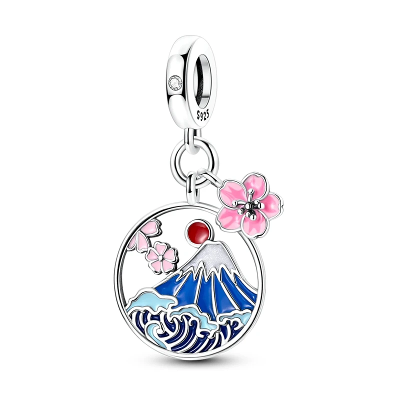 Breloques japonais en argent Sterling 925, fleurs de cerisier, adaptées aux bracelets originaux 925, cadeau pour femmes, bijoux, pendentif à la mode, bricolage