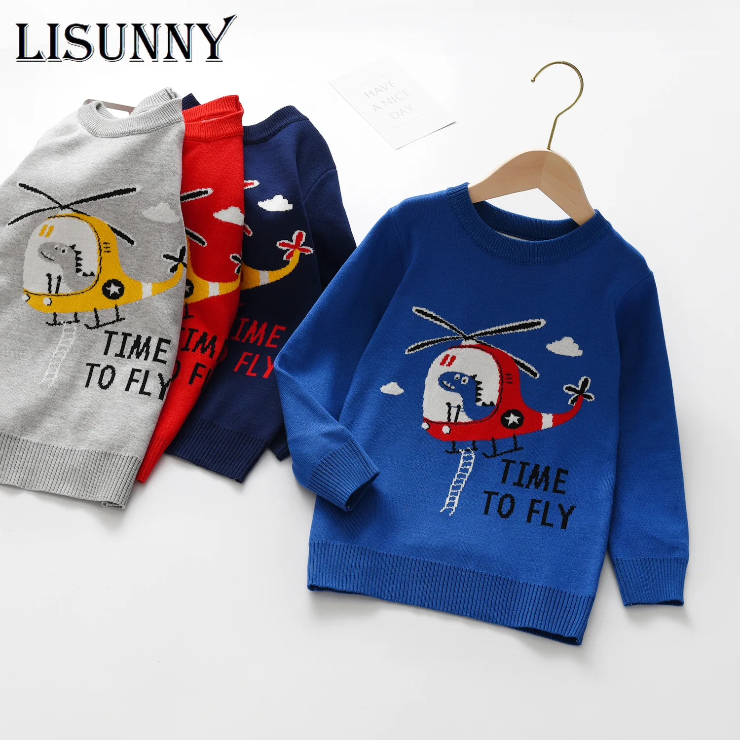 2024 Autumn Winter Kids Jacquard Aircraft Sweater Boy Jumper Coat Children Clothing Baby Cotton Thick Boys Knitted Pullover 1-7y