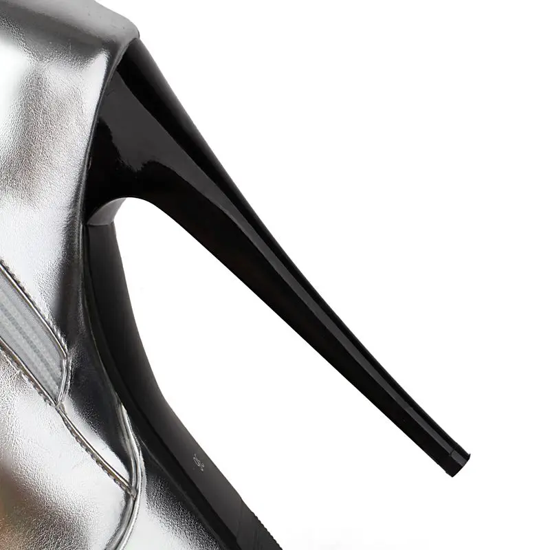 Girseaby مثير المرأة أحذية الركبة عالية جولة تو 15.5 سنتيمتر خنجر عادية 6.5 سنتيمتر منصة سستة حجم كبير 45-47 موضة نمط الحفلات #5