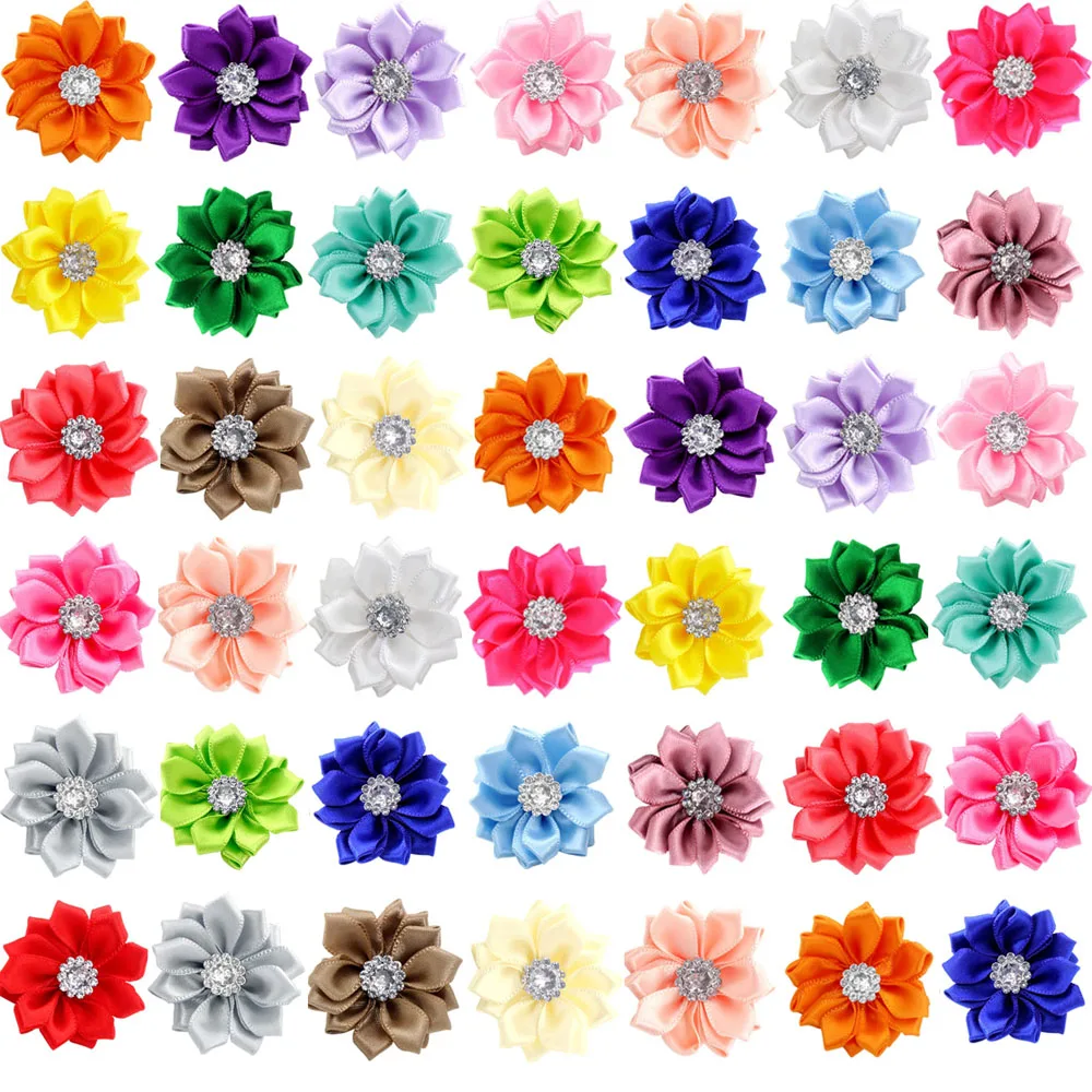 50/100pcs/lot pet dog hair bows rubber bands petal flowers bows with pearls pet dog grooming bows dog hair accessories product