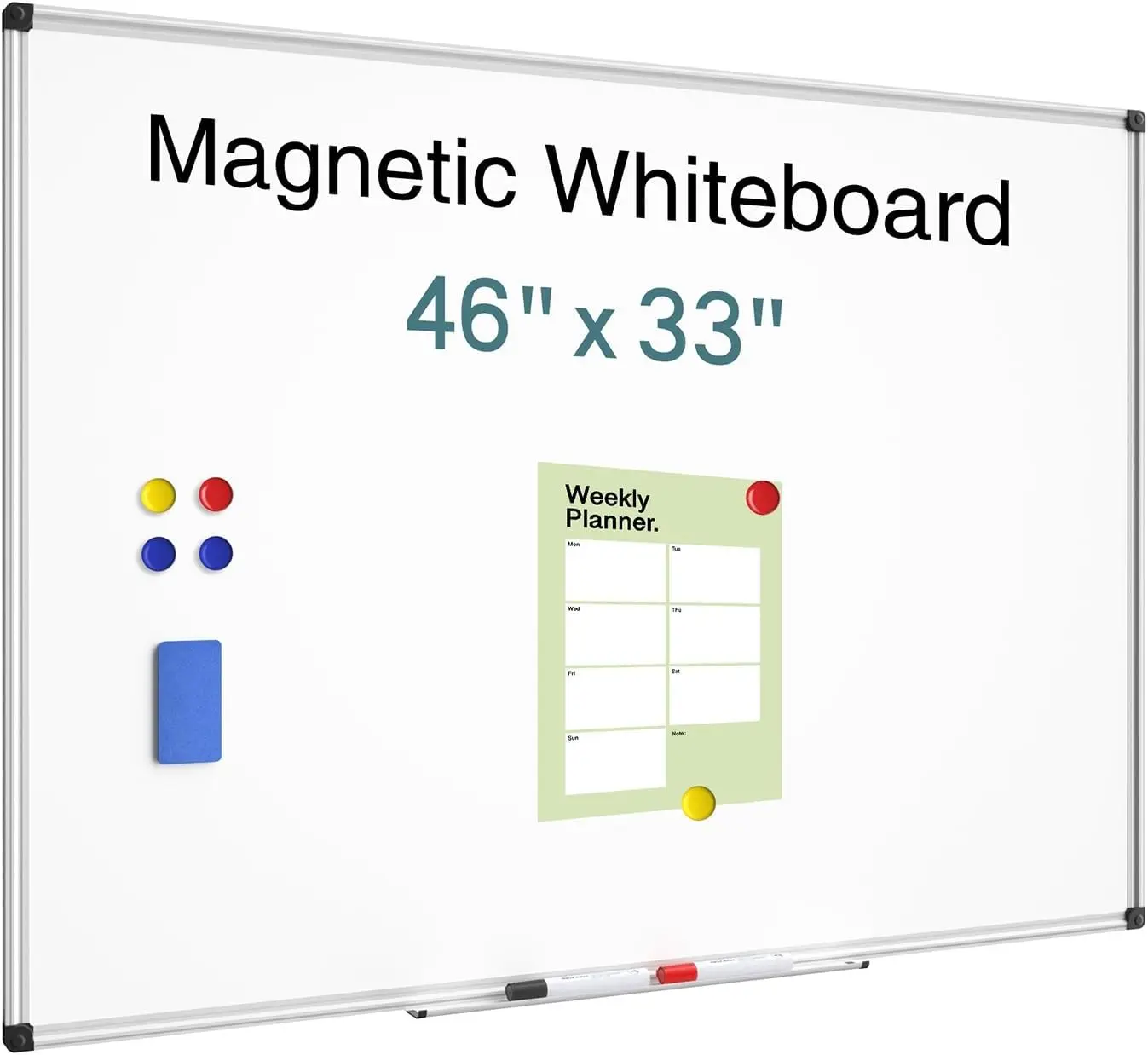 

46x33 Inch Magnetic Dry Erase Whiteboard with Aluminum Frame, Includes Eraser, Pens, Tray & Magnets for Home or Office Use