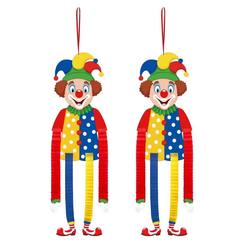 

2Pcs Paper Clown Carnival Hanging Decorations Vibrant Circus Birthday Party Supplies Long Hanging Clown Wall Decor