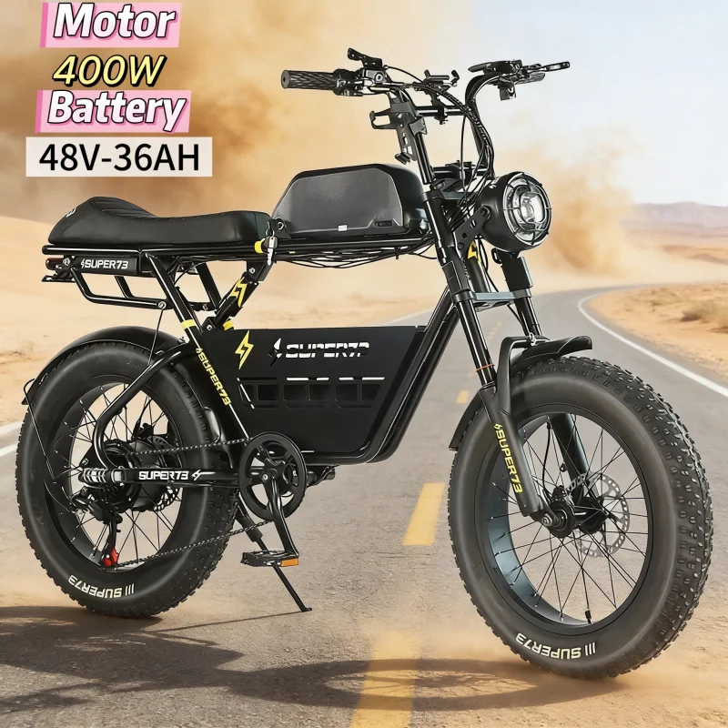 

20-inch 4.0 fat tire E-Bike, 400W motor mountain off-road electric bicycle, 48V-25AH long-life battery electric moped bicycle