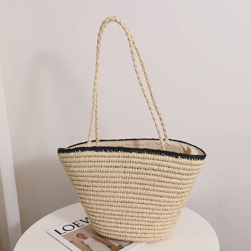 Borsa a tracolla ascellare a spalla di grande capacità Vintage da donna estiva Casual in paglia intrecciata