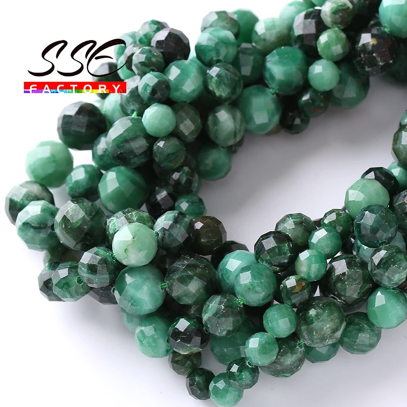 100% Faceted Natural Green Emerald Stone Beads Loose Spacer Beads For Jewelry Making DIY Bracelets Necklaces 6/8/10mm 15\