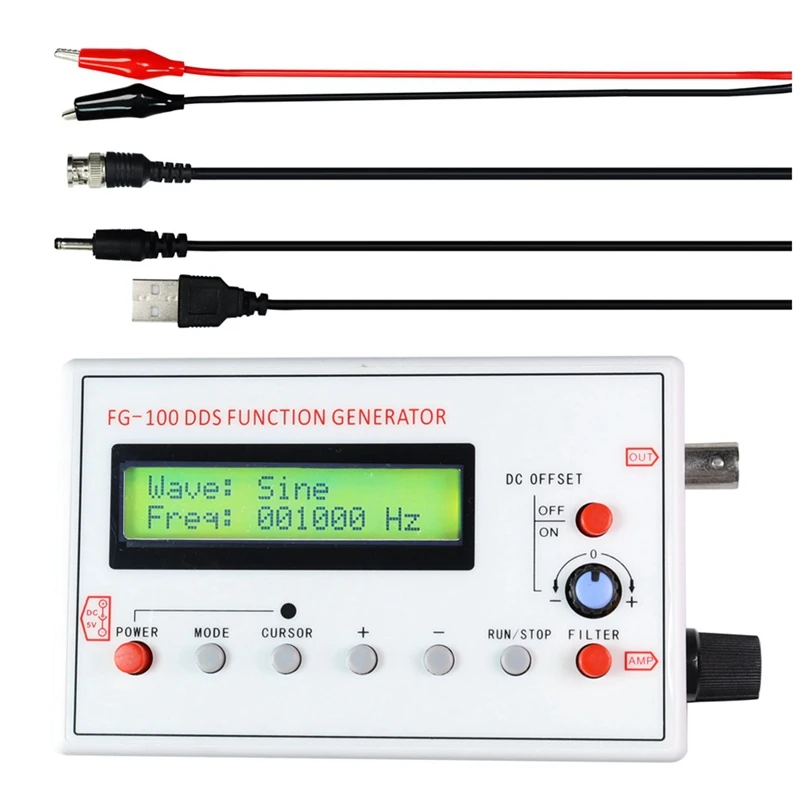 AA46 FG-100 DDS Function Signal Generator Frequency Counter 1Hz - 500Khz Sine Frequency With BNC Cable