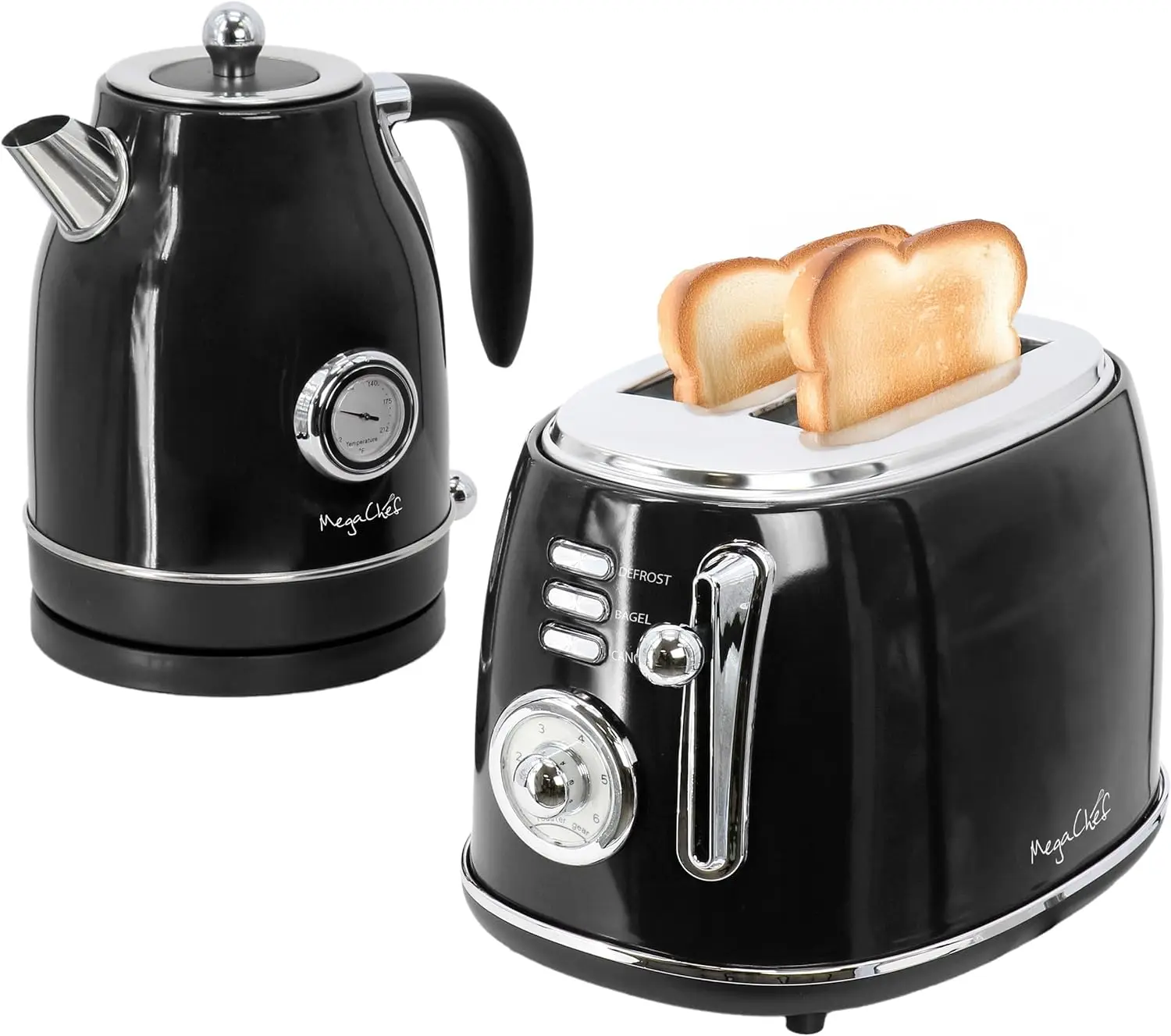 

1.7L Electric Tea Kettle & 2-Slice Toaster Set, Black