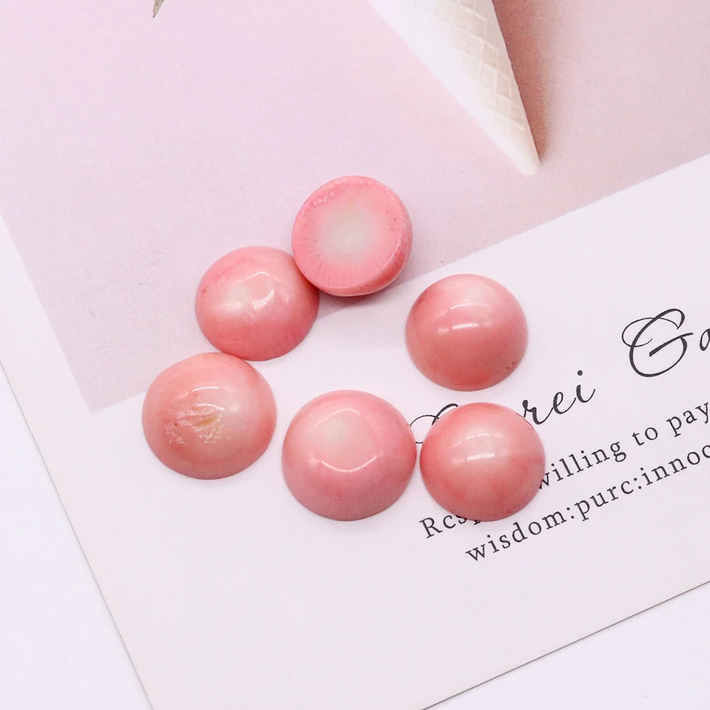 Round Flatback Pink Coral Cabochon Beads CAB Cabochon High-quality Fashion Jewelry DIY Rings Necklace Jewelry Accessories 1pc