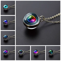 Camera Lens Eyes Necklace Double Side Glass Ball Pendant Gift for Photography Lovers
