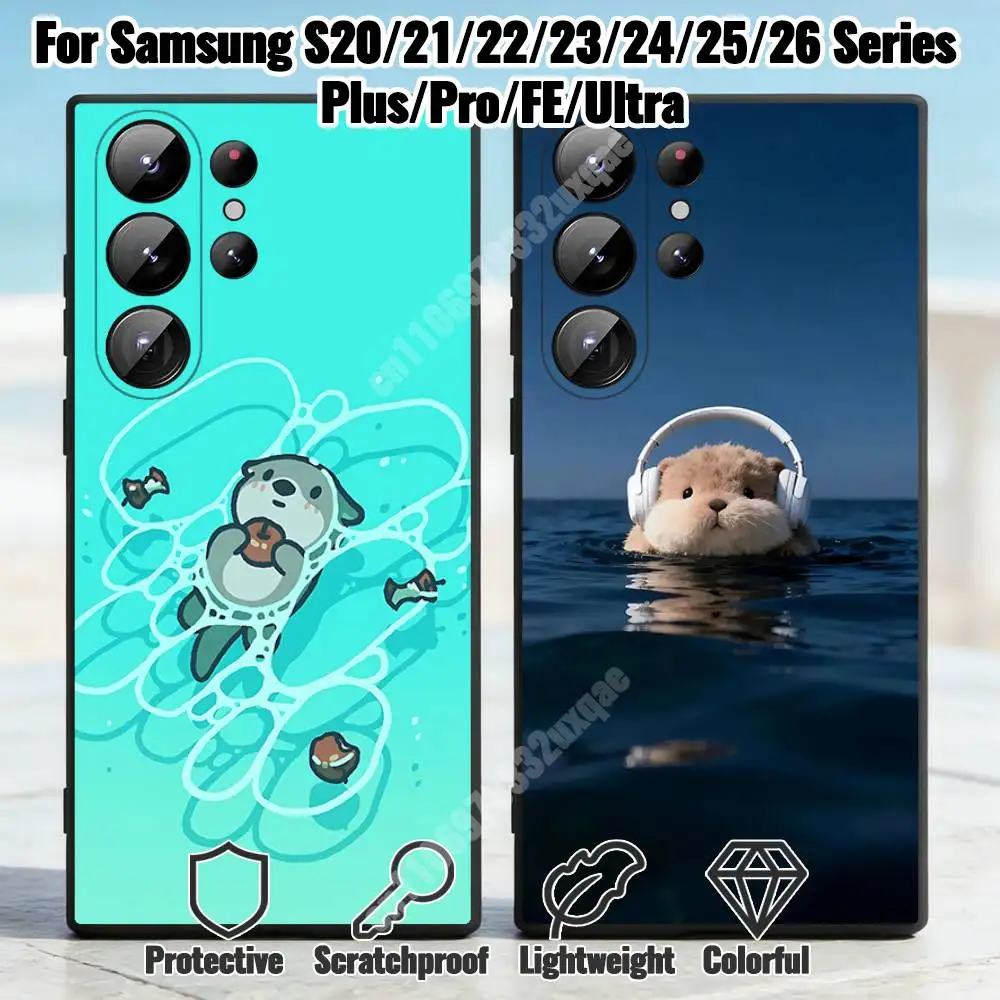 Kawaii Sea Otters Phone Case for Samsung Galaxy S21 22 Ultra Plus S23 24 FE Lite S25 26 Shockproof Cover
