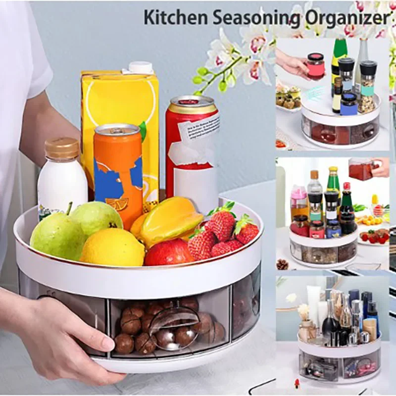 

360 Degree Dust-Proof Multifunctional Revolving Turnable Spice Box 6 Compartment Oilproof Non-slip for Home Kitchen Supplies