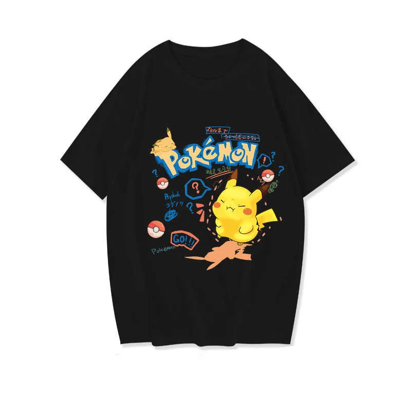 Y2k Harajuku Pokemon Pikachu Cartoon Print T-shirts Short-Sleeved T-Shirt Men and Women with The Same Fashion Loose-Fitting Top