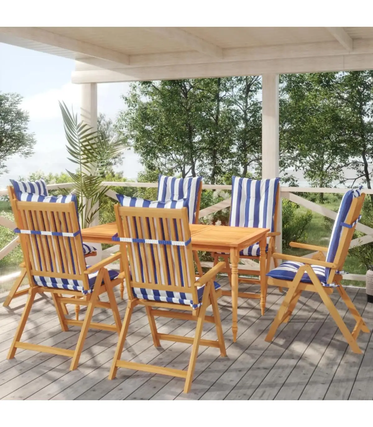 Chair cushions and sofas chair cushions 6 Pcts blue and white striped fabric 120x50x7 cm