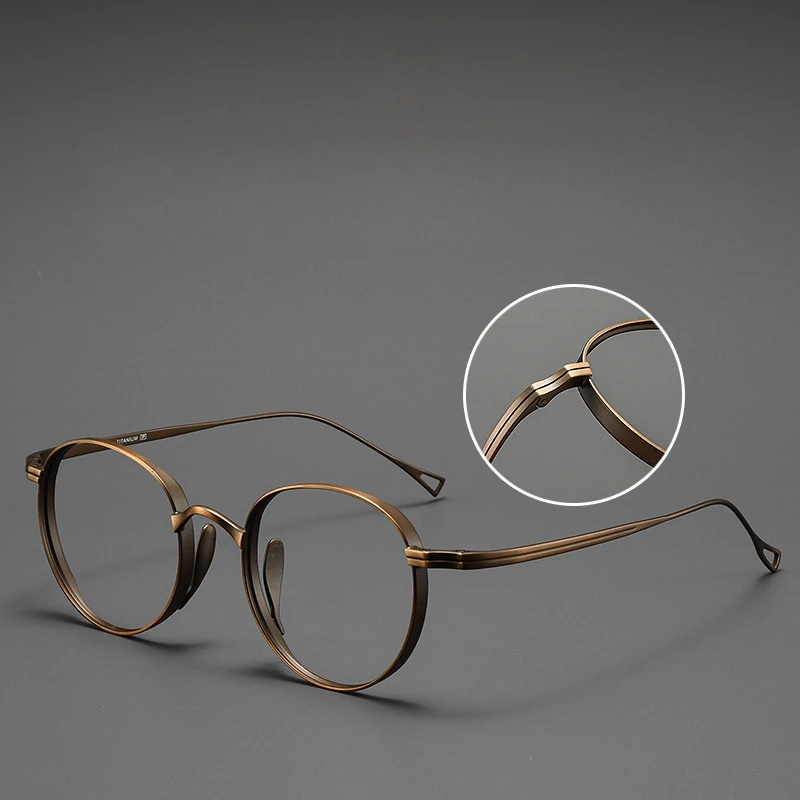 FIRADA Fashion Comfortable Eyeglasses Retro Pure Titanium Round Eyewear Optical Prescription Glasses Frame For Men Women 10519-C