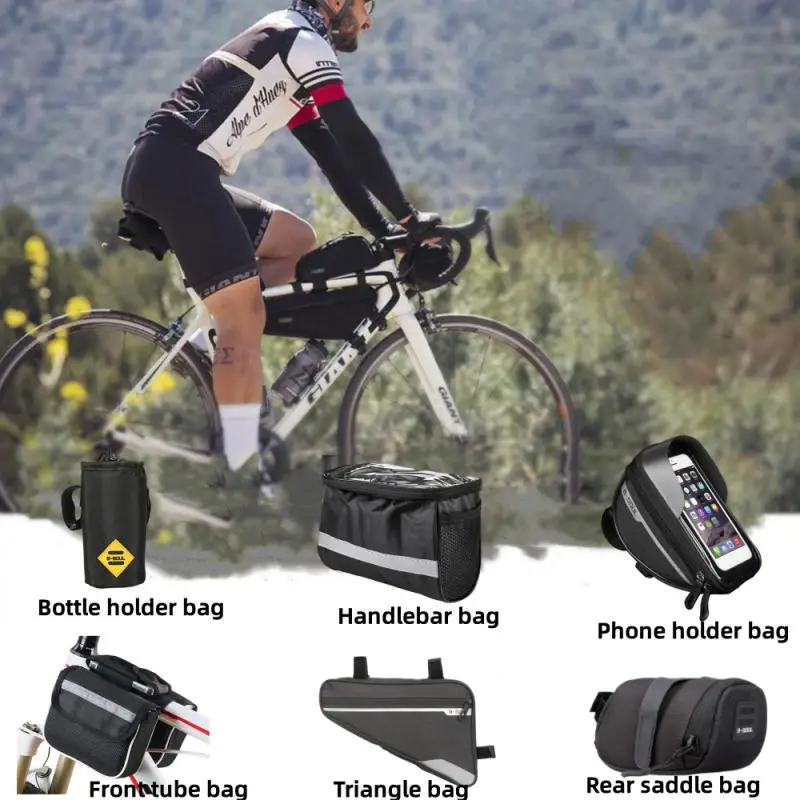 

Motorcycle Bicycle Bags Front Handlebar Phone Holder Frame Triangle Bag Waterproof Rear Seat Pouch Carrier Bag