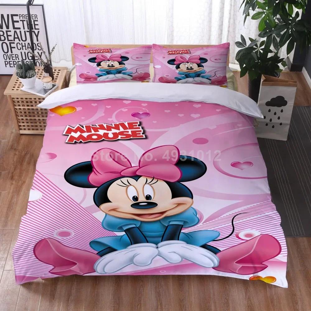 Anime Mickey Minnie Mouse Cute Baby Duvet Cover Set Twin Bedroom Decor for Children Kids Boy Girl Queen King Size Bedding Set