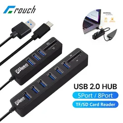 USB Type-Cハブエキスパンダー,5, 8ポート,USB 2.0,高速,マルチスプリッター,2.0,マルチUSB 2.0, TF,PC用SDカードリーダー