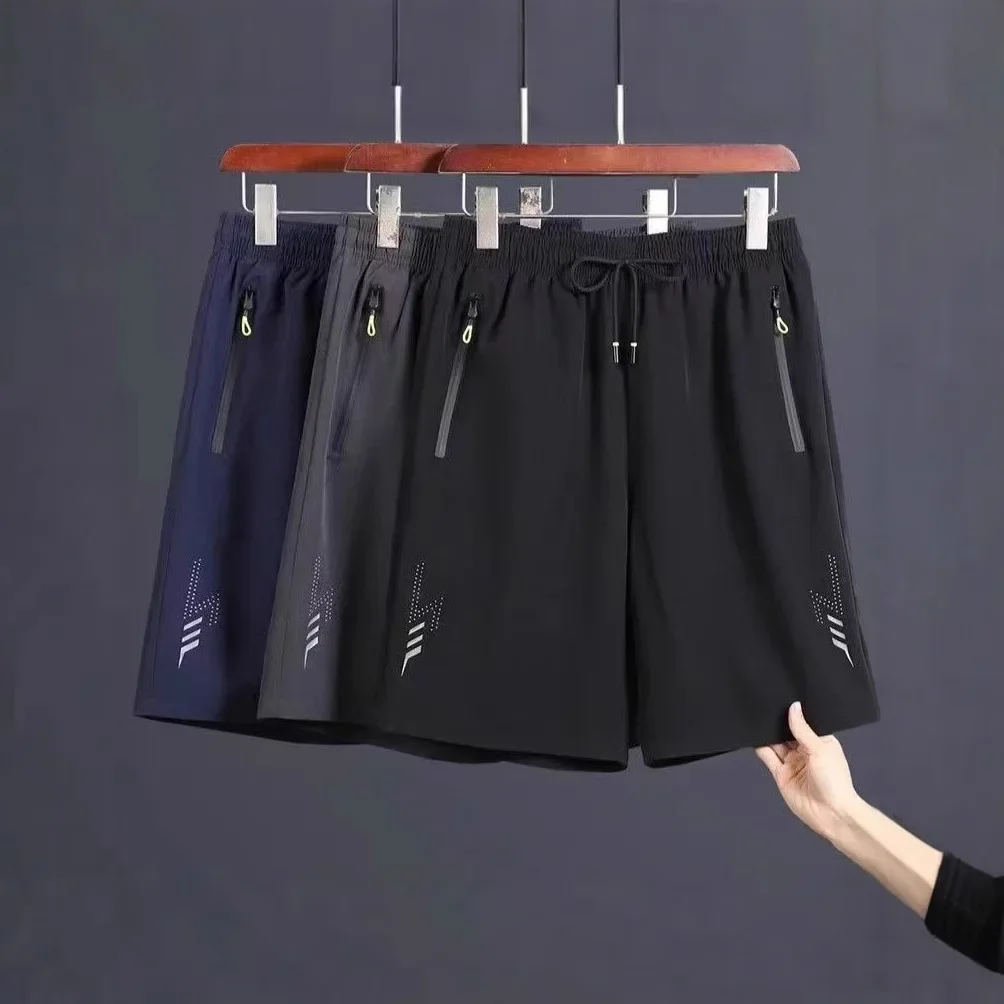 

Высококачественные мужские шорты больших размеров из ледяного шелка, модный бренд, свободные и повседневные, летние тонкие и быстросохнущие спортивные брюки пятидюймового цвета.