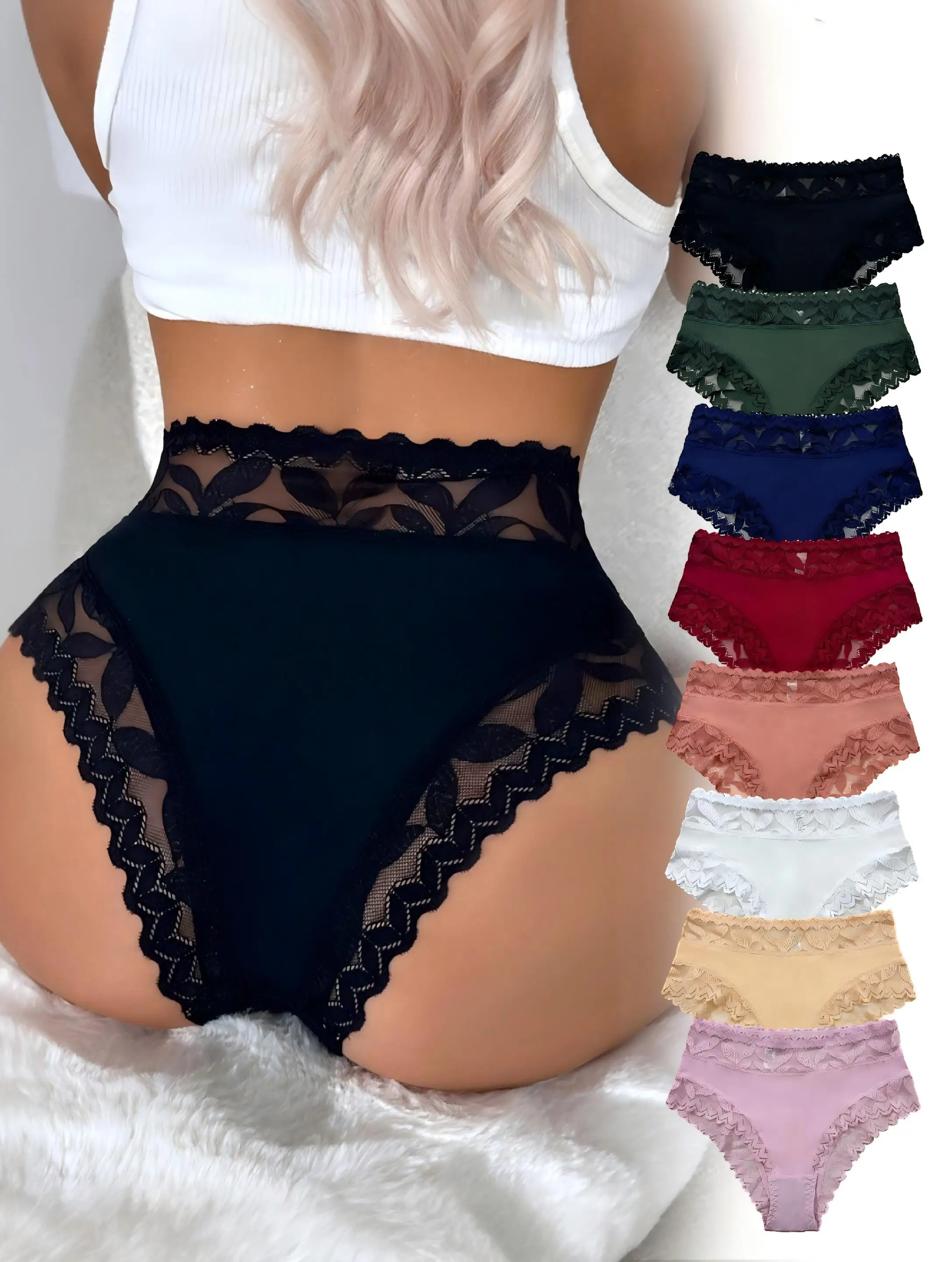 1 pz slip bikini a vita alta in pizzo a vita alta da donna sexy confortevole traspirante elastico aderente biancheria intima lingerie e biancheria intima da donna