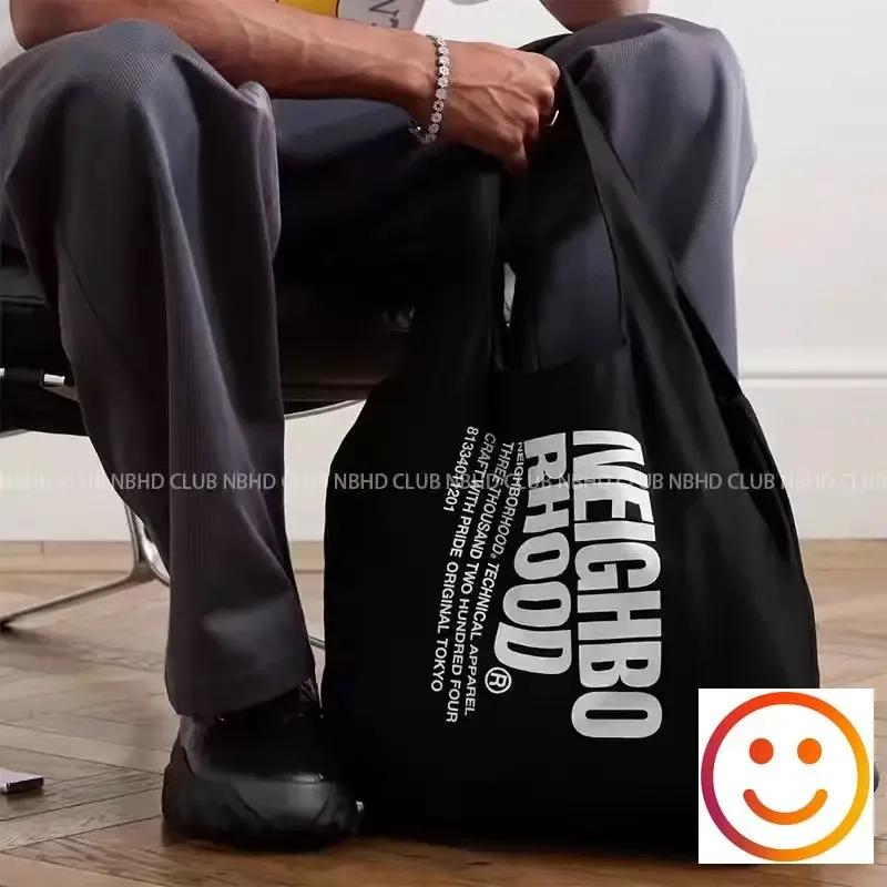 Mochila NBHD de barrio negro para hombre y mujer, bolso de hombro informal de alta calidad, con estampado de letras, 2024