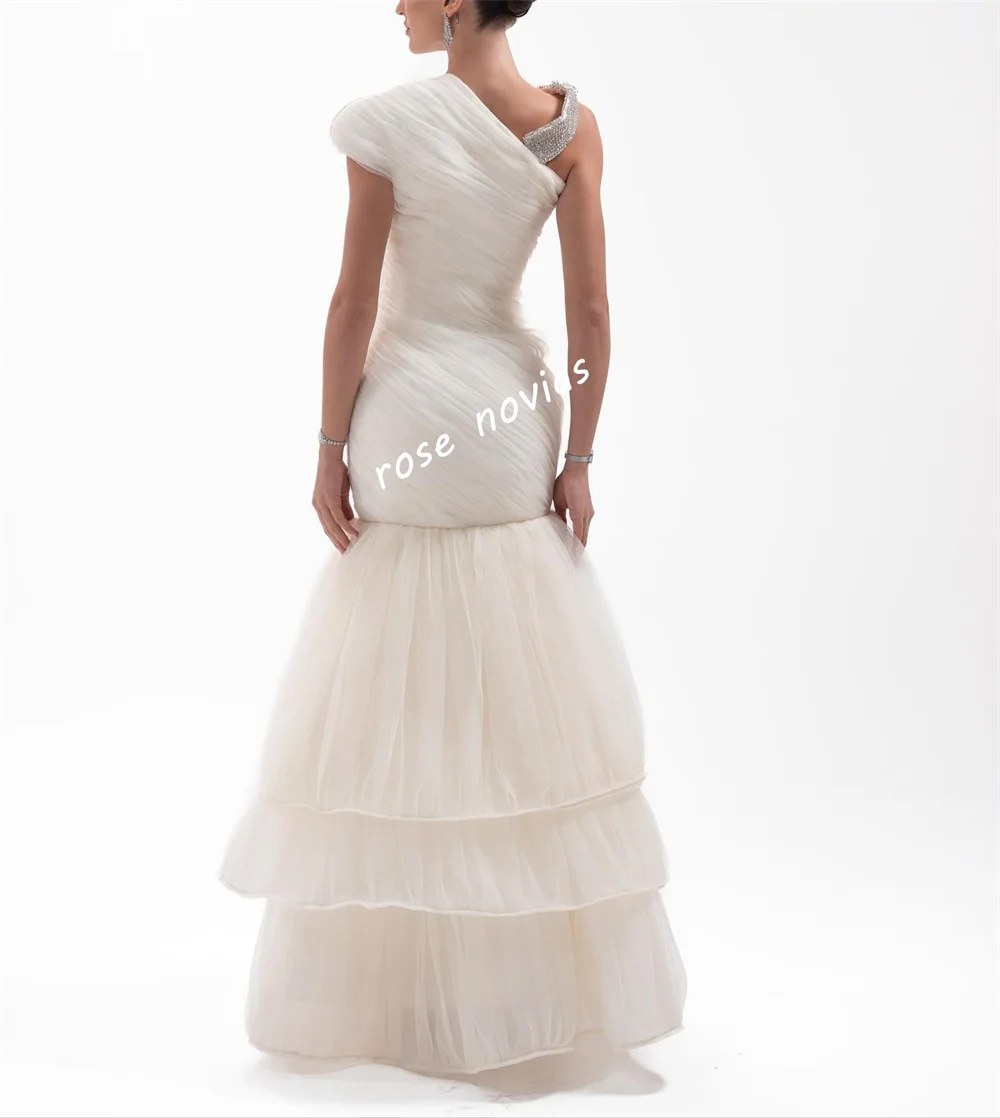 Robe longue de forme sirène pour femmes, personnalisée, plissée en filet, paillettes, épaules dénudées, sur mesure, élégante, robe de soirée de mariage
