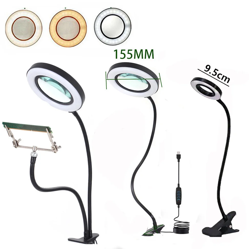 Multifunctional Magnifying Glass with Led Lights Helping Hand Soldering Desk Lamp Magnifier Tool for Welding Reading Repair