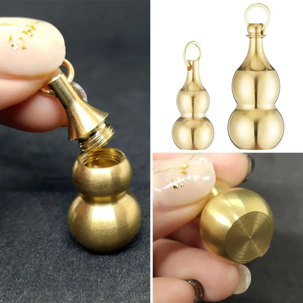 Container Bottle Waterproof Pill Box Jewelry Hollow Gourd Keychain Hanging Pendant Brass Gourd