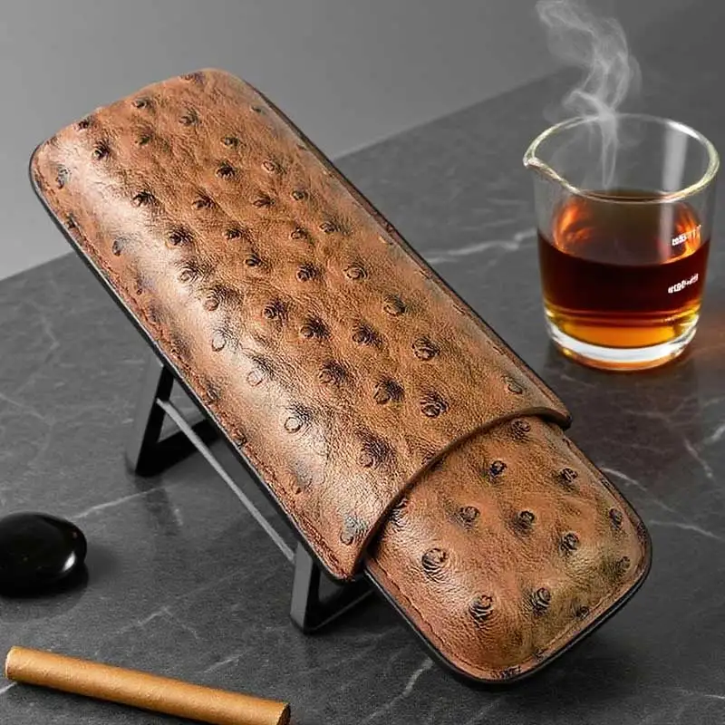 

Travel Portable Luxury Cigar Case Cigar Humidor Holds 2 Cigars PU Leather Travel Case Smoking Accessories Men's Gift