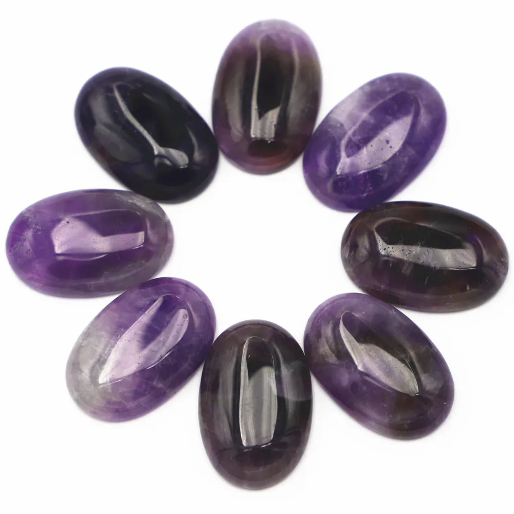 New 30x20mm Natural Stone Amethyst Oval Cabochon Setting Beads Fit Women Jewelry Making Supplies 12Pcs Wholesale Free Shipping