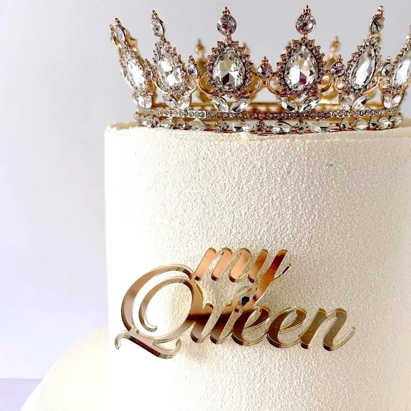 My Queen Happy Birthday Cake Topper Gold Silver Mother\'s Day Cupcake Topper for Lady Birthday Party Supplies Cake Decorations