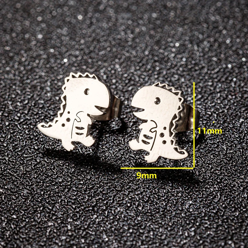 Tiny Tyrannosaurus Stud Earrings for Women Girls Jewelry Cute Dinosaur Animal Earing Stainless Steel Ear Piercing Unique Gift