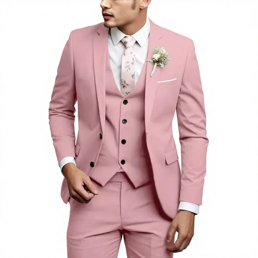

2026 Autumn Woven Men's Slim-Fit Three-Piece Suit Set with Notched Collar and 100% Bamboo Fiber