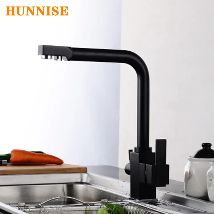 

Dual Handle Kithen Sink Mixer Tap Purified Kitchen Water Tap Black/oat/chrome Three Colors for Choice Deck Mounted Kitchen Tap