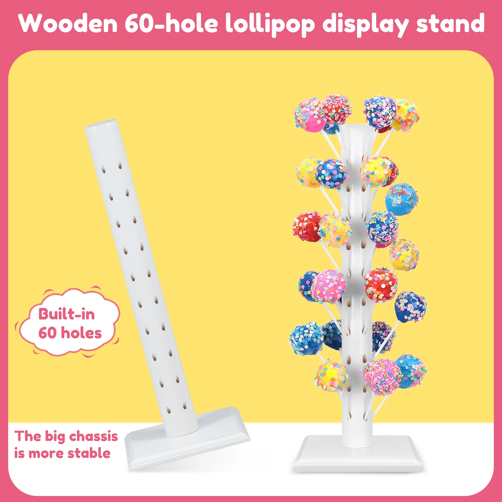 60 Holes Wood Lollipop Stand Filled Lollipop Display Stand Decorative Candy Table Holder for Baby Showers Anniversaries Party